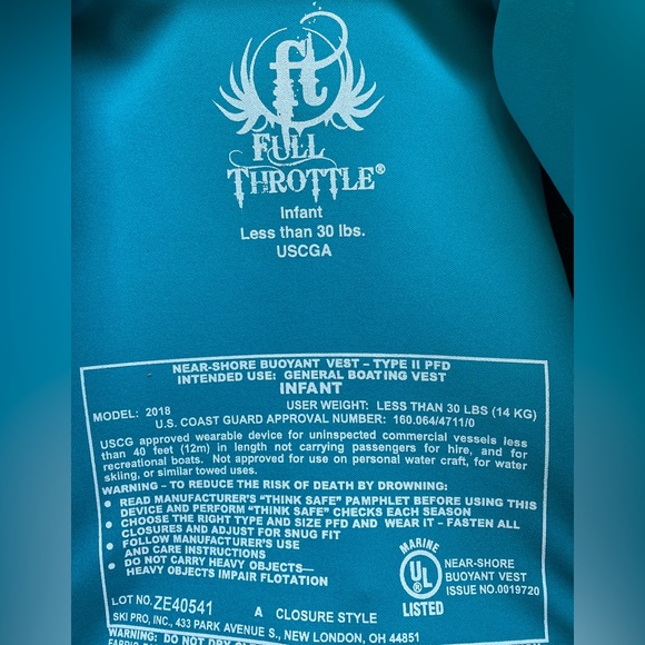 Full throttle infant life vest jacket up to 30 lbs. - Picture 3 of 4